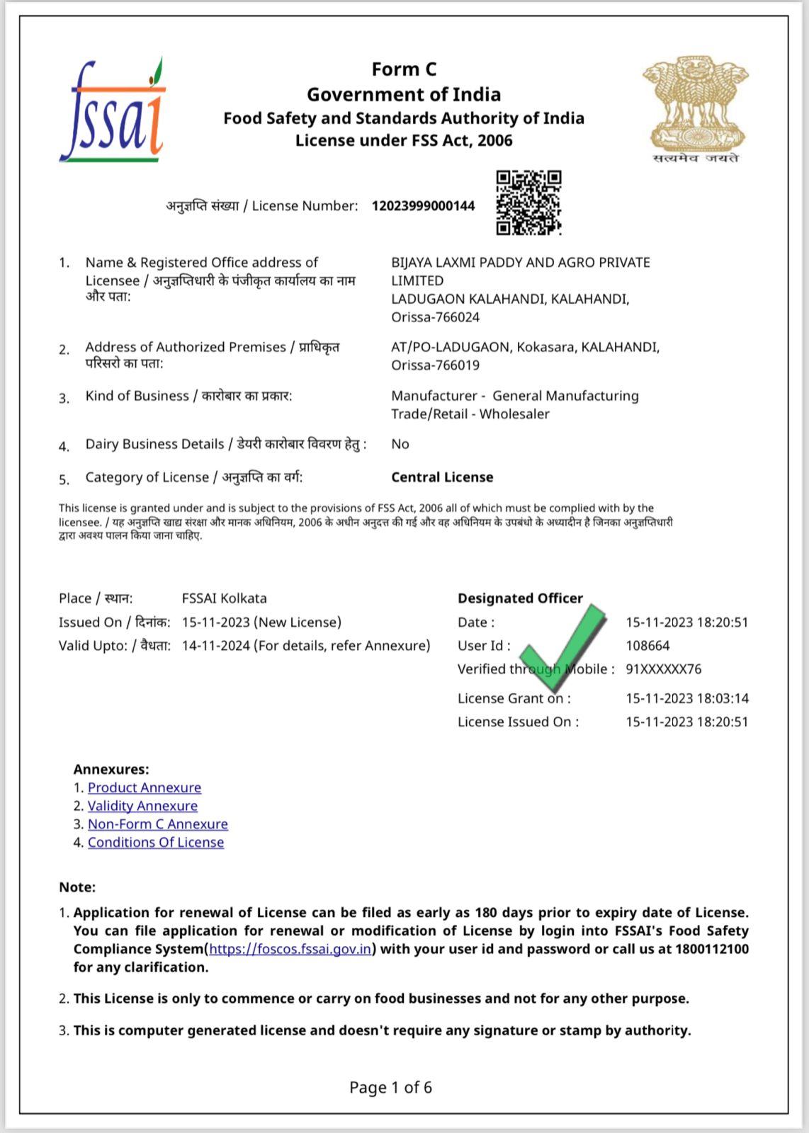 FSSAI Milling & Processing License