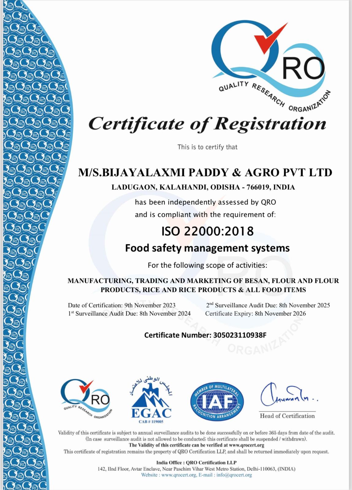 Shree Niladri Bhog - Our Certificate